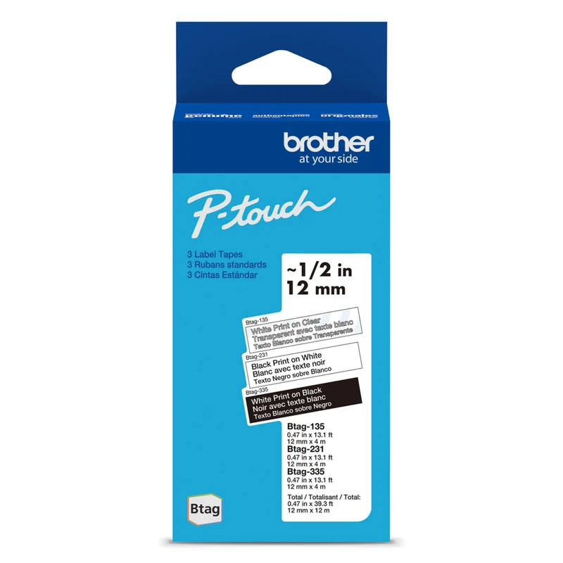 Brother Genuine BTAG3M01 Non-Laminated Tapes for P-touch Label Makers - Neutral - 12 mm W x 4 m L - 3 Pack