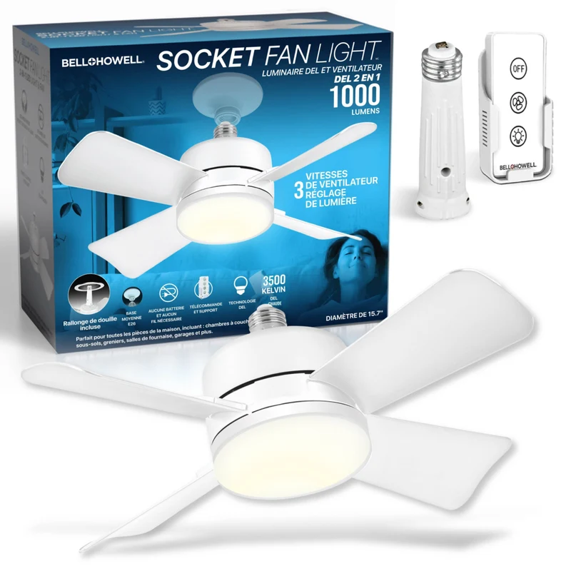 Bell+Howell 15.7 in. Socket Fan Warm Light with Remote - White