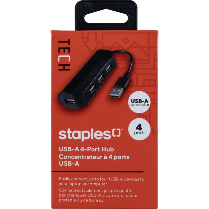 Staples 4-Port USB-A Hub - Black