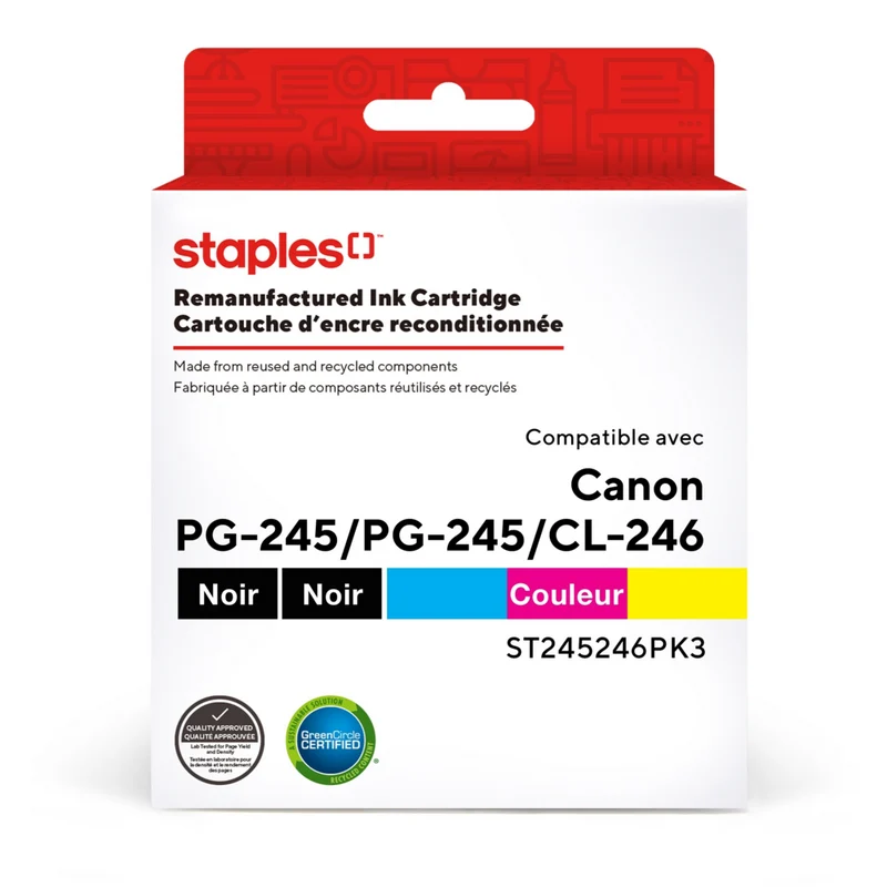 Staples - Cartouche d’encre Canon PG-245/PG-245/CL-246 remise à neuf - rendement standard - noir/noir/colour - paquet de 3