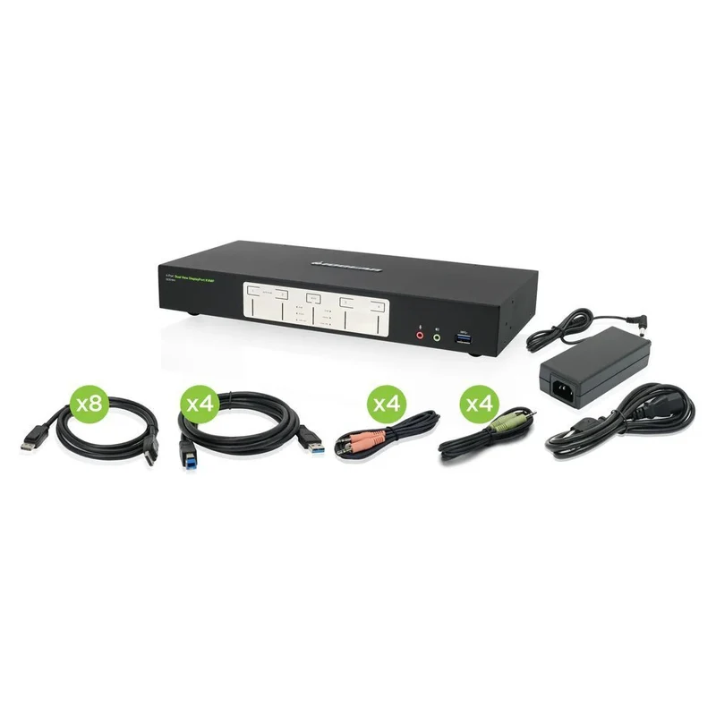 IOGEAR - Commutateur KVM DisplayPort 4K Dual View à 4 ports avec hub USB 3.0 et audio