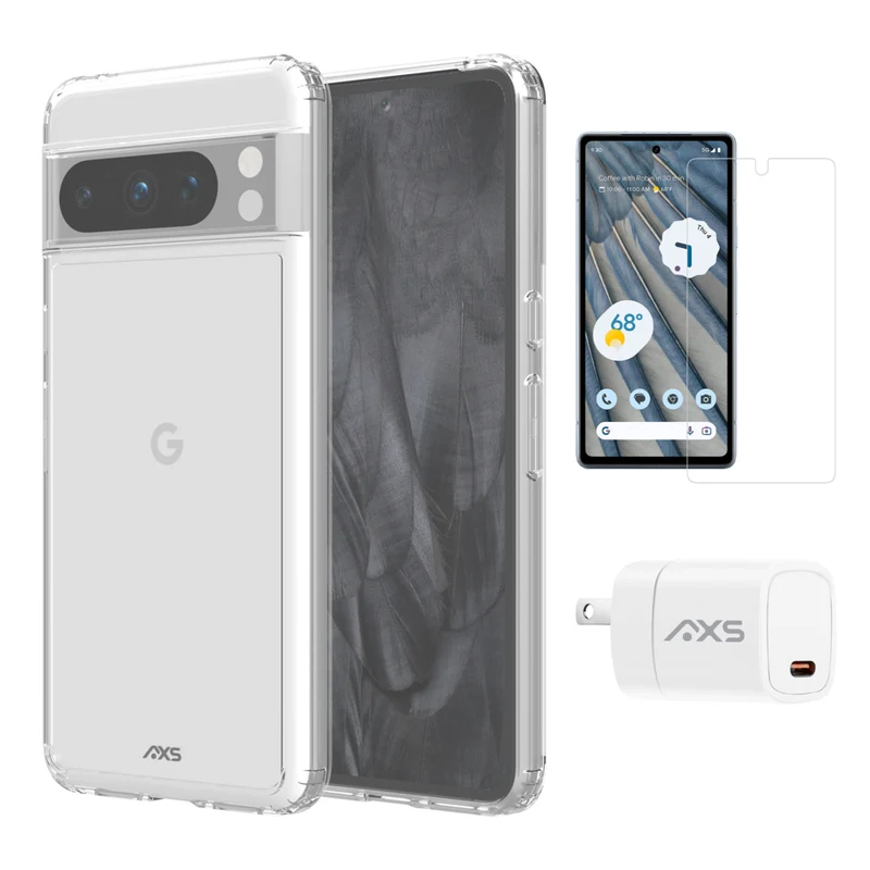 AXS Starter Kit bundle Ultra Clear Case, Screen Protector and 30w Charger for Google Pixel 8 Pro