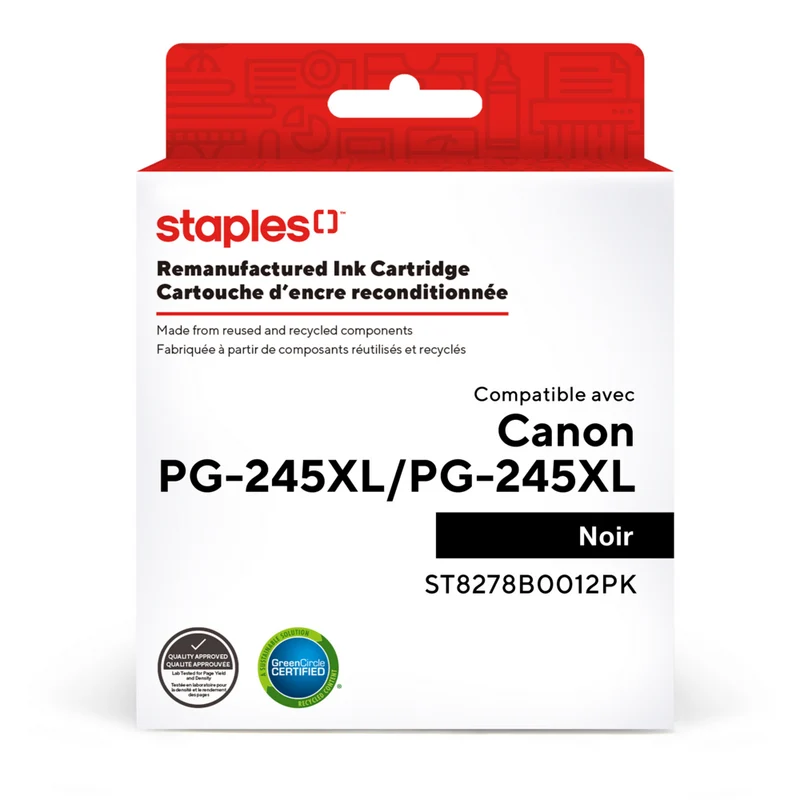 Staples - Cartouche d’encre Canon PG-245XL/PG-245XL remise à neuf - rendement élevé - noir - paquet de 2