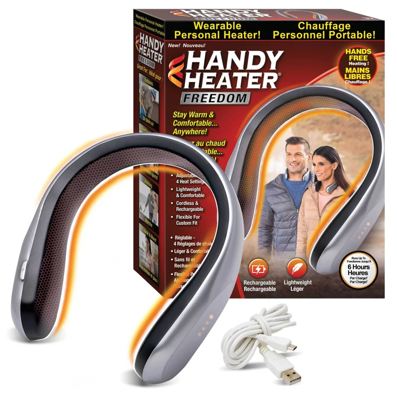 Handy Heater 450 W Heater - USB Rechargeable Personal Wearable Neckband - Silver