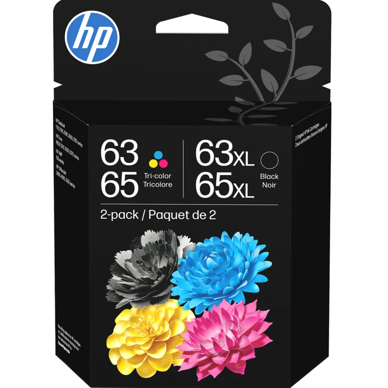 HP - Cartouches d'encre 63/65 XL à rendement standard, B87FDAN - Noir/Tricolore - Lot de 2