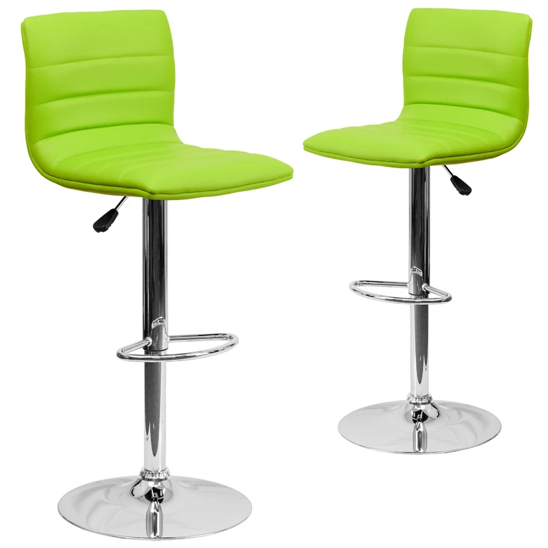 Flash Furniture Contemporary Green Vinyl Adjustable Height Barstool with Horizontal Stitch Back & Chrome Base - 2 Pack