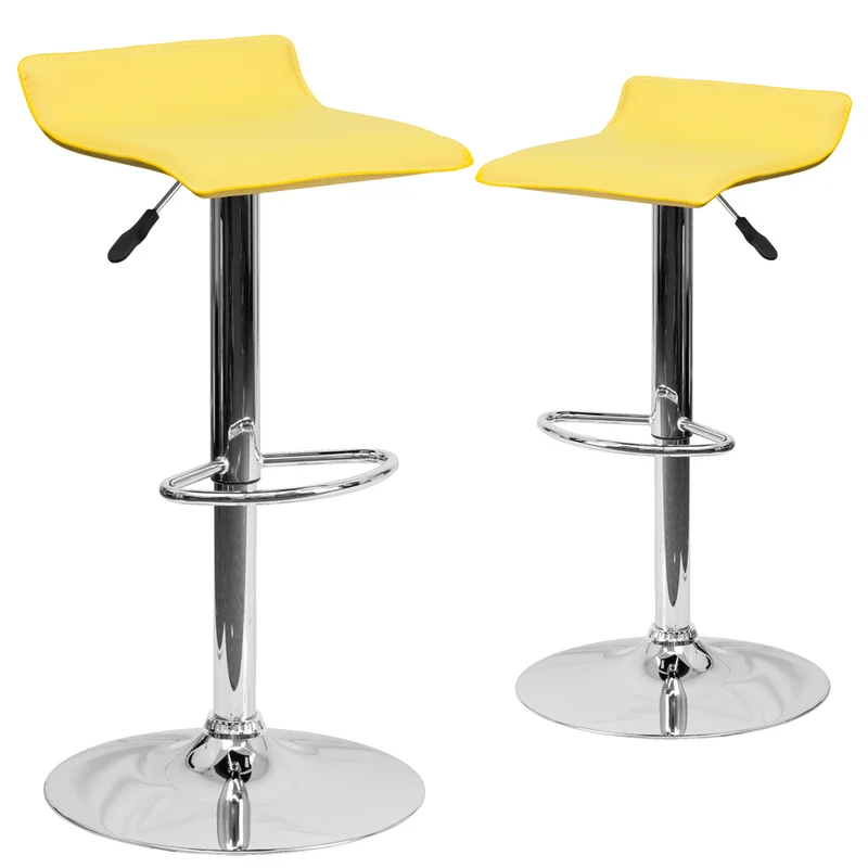 Flash Furniture – Tabouret de bar ajustable en vinyle avec base chromée, 15 x 15 po, jaune