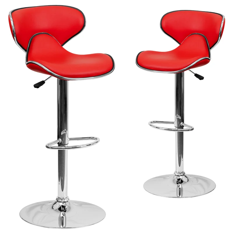 Flash Furniture 17 1/2" x 17 1/2" Cozy Mid-Back Vinyl Adjustable Bar Stool W/Chrome Base, Red, 2 Pack