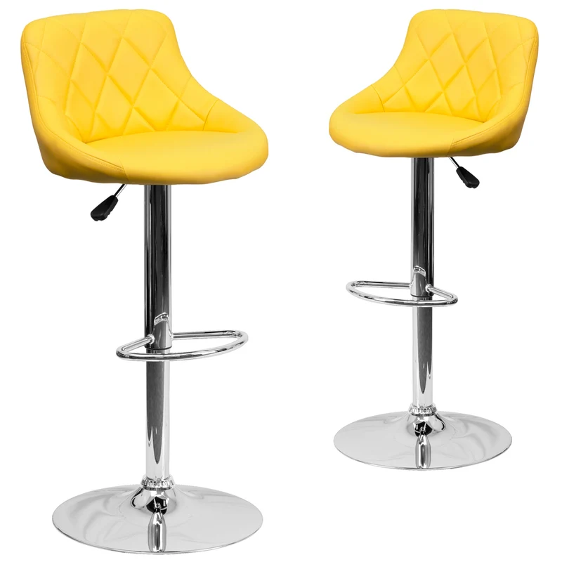 Flash Furniture 18 1/2" x 19" Vinyl Adjustable Height Bar Stool with Chrome Base, Yellow, 2 Pack