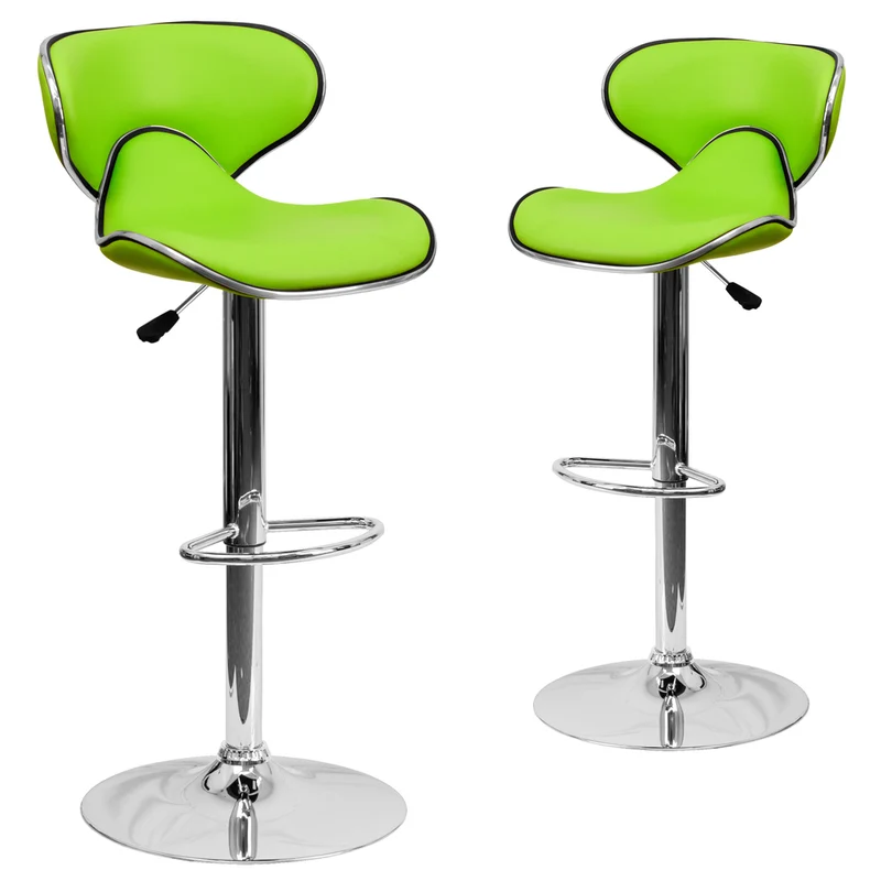 Flash Furniture 17 1/2" x 17 1/2" Cozy Mid-Back Vinyl Adjustable Bar Stool W/Chrome Base, Green, 2 Pack