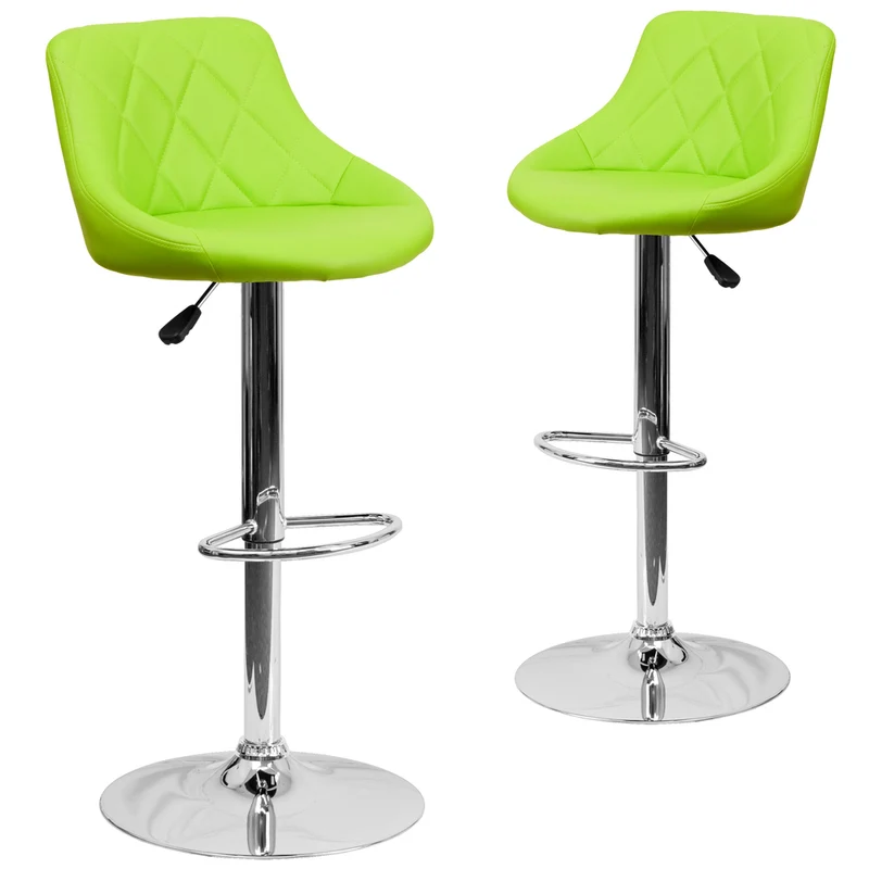 Flash Furniture Contemporary Green Vinyl Bucket Seat Adjustable Height Barstool with Diamond Pattern Back & Chrome Base - 2 Pack