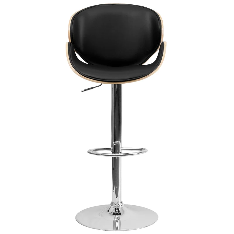 Flash Furniture Beech Bentwood Adjustable Height Barstool with Curved Back & Black Vinyl Seat