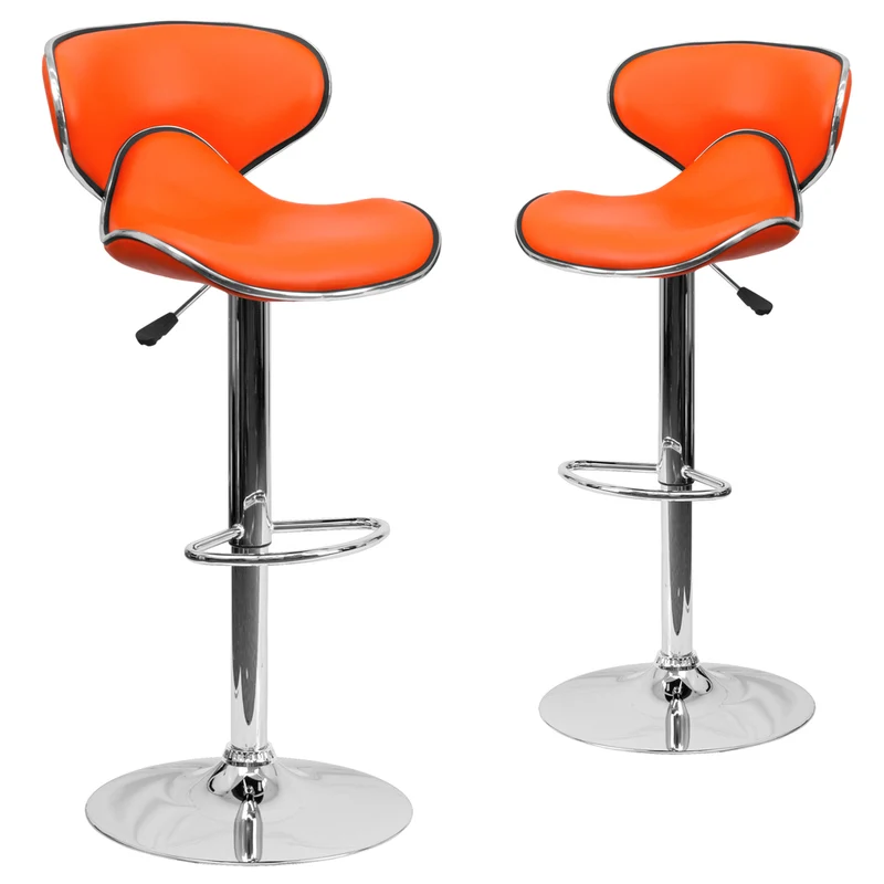 Flash Furniture – Tabouret de bar de 17 1/2 x 17 1/2 po réglable en vinyle à dossier mi-dos confortable, base chromée, orange