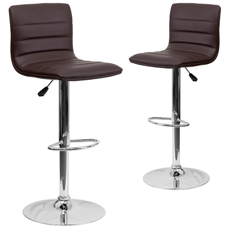 Flash Furniture – Tabouret de bar ajustable en vinyle avec base chromée, 16 x 19 po, brun