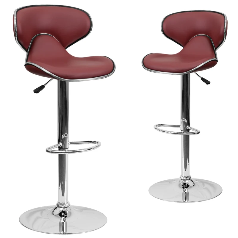 Flash Furniture – Tabouret de bar ajustable en vinyle, dossier mi-dos confortable et pied chromé, 17 1/2 x 17 1/2 po, bourgogne
