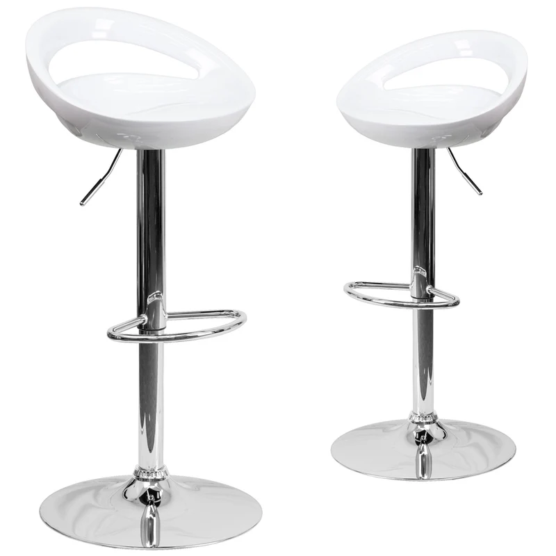 Flash Furniture – Tabouret de bar ajustable en matière plastique et à pied chromé, 18 1/4 x 18 1/4 po, blanc