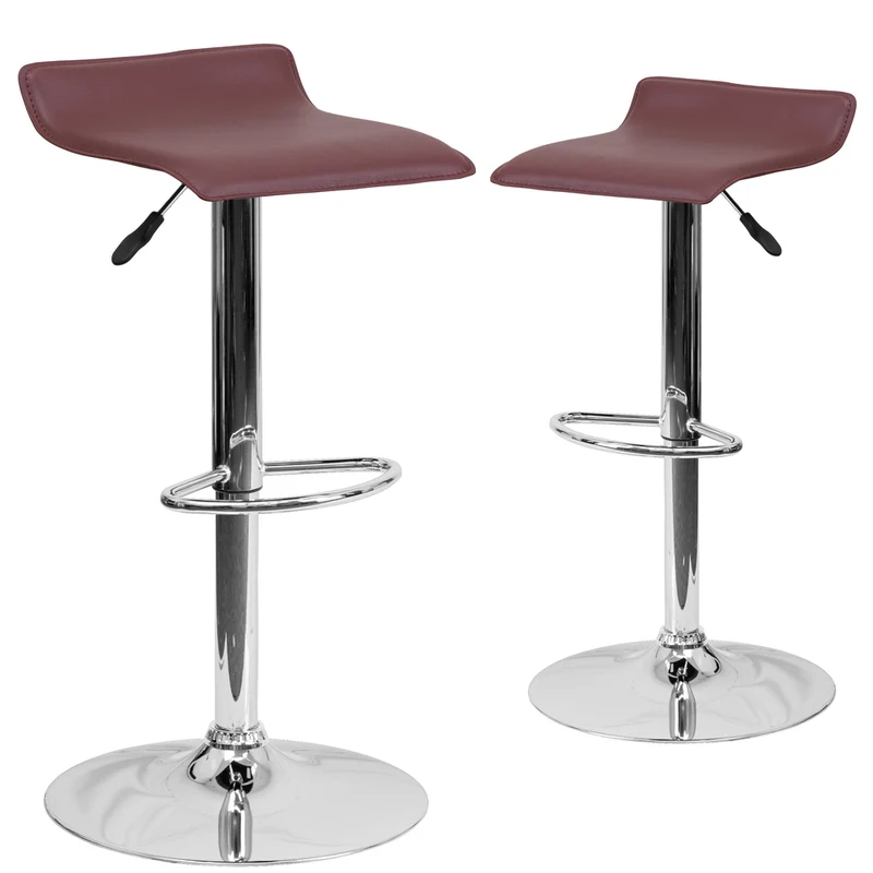 Flash Furniture 15" x 15" Vinyl Adjustable Height Bar Stool W/Chrome Base, Burgundy, 2 Pack