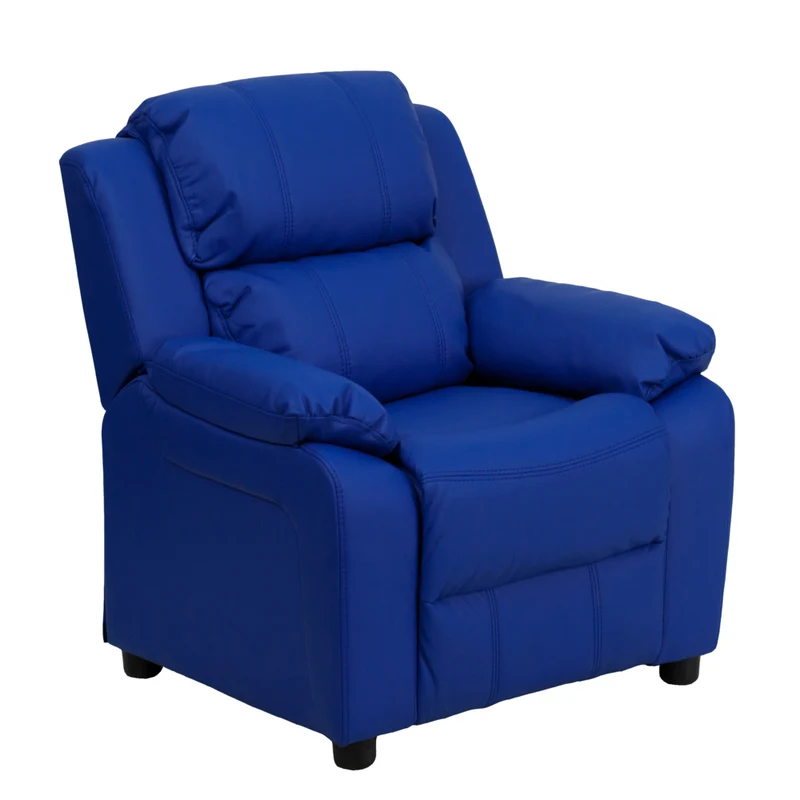 Flash Furniture Deluxe Padded Contemporary Vinyl Kids Recliner with Storage Arms - Blue