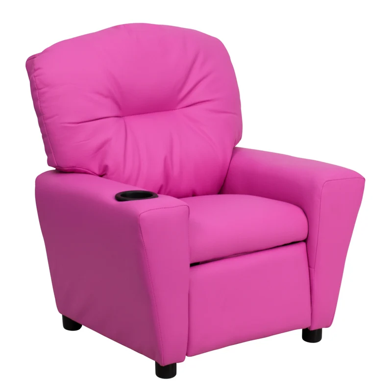 Flash Furniture – Fauteuil inclinable pour enfants en vinyle contemporain avec porte-gobelet et appuie-tête, rose vif