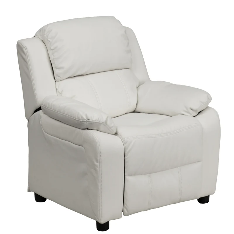 Flash Furniture Deluxe Padded Contemporary Vinyl Kids Recliner with Storage Arms - White