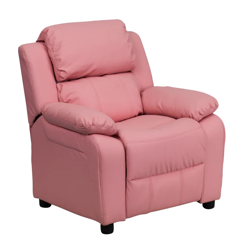 Flash Furniture – Fauteuil en vinyle inclinable pour enfant avec espace de rangement, style contemporain, rose