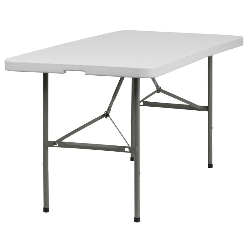 Flash Furniture 30"W x 60"L Bi-Fold Granite Plastic Folding Table - White