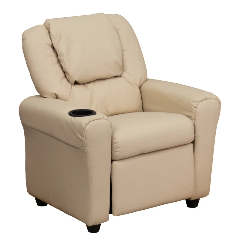 Flash Furniture – Fauteuil inclinable pour enfants en vinyle contemporain avec porte-gobelet et appuie-tête, beige