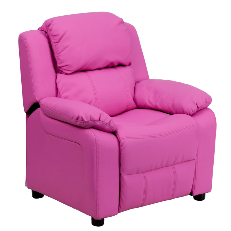 Flash Furniture – Fauteuil en vinyle inclinable pour enfant avec espace de rangement, style contemporain, rose vibrant
