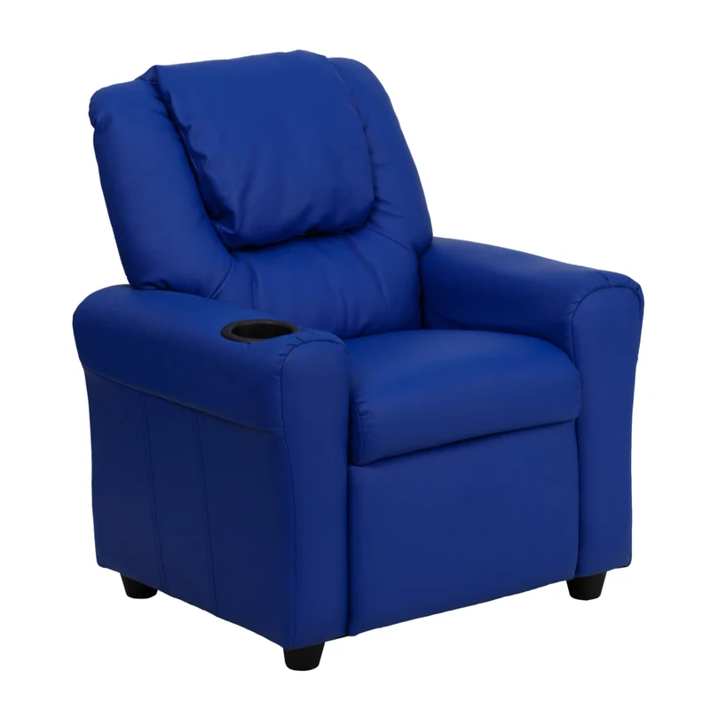 Flash Furniture Contemporary Blue Vinyl Kids Recliner with Cup Holder & Headrest