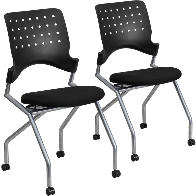 Flash Furniture – Chaises empilables mobiles en tissu rembourré, noir, 2/paquet