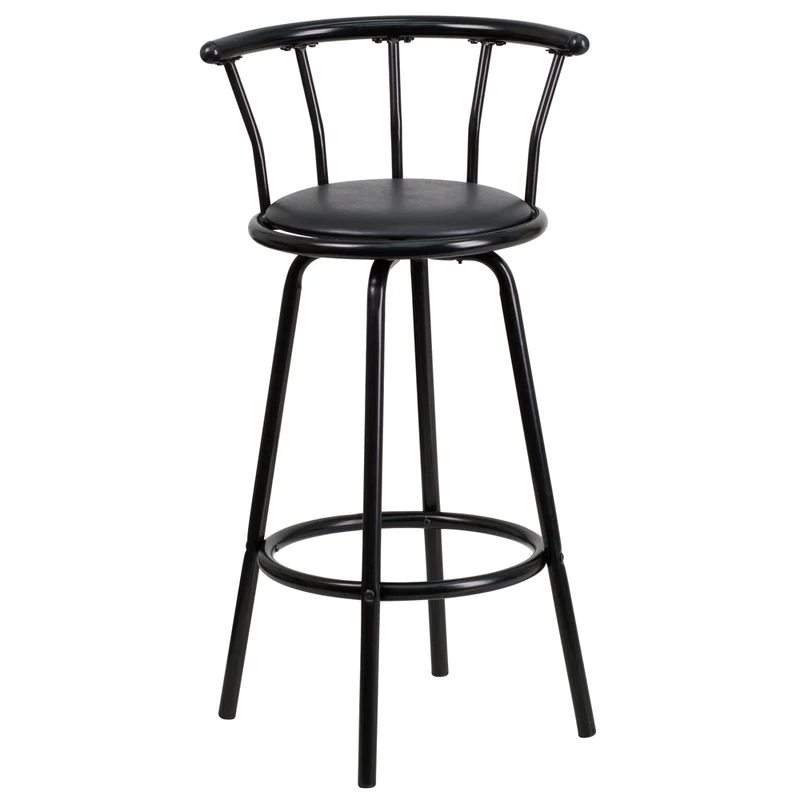 Flash Furniture – Tabouret de bar en vinyle avec dossier couronne, 30 po, noir