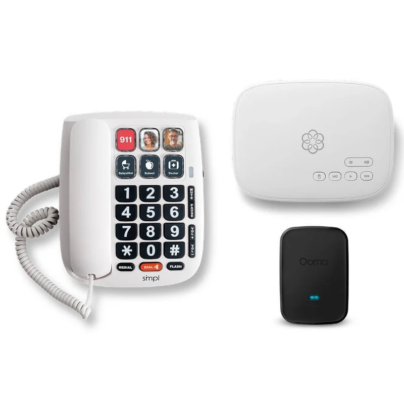 Ooma - Forfait téléphone familial avec cadran photo et service téléphonique résidentiel Internet - Blanc