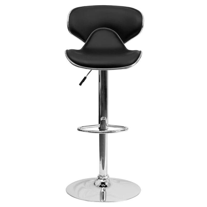 Flash Furniture Contemporary Cozy Mid-Back Vinyl Adjustable Height Barstools with Chrome Base - Black - 2 Pack