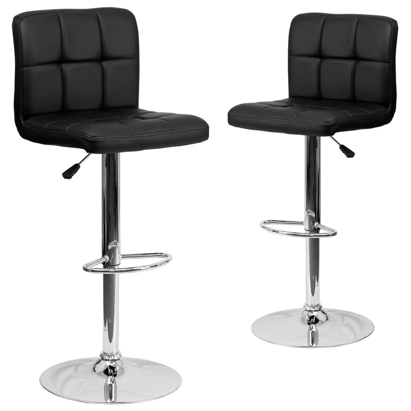 Flash Furniture – Tabouret de bar de 17 1/2 x 18 po en vinyle matelassé avec base chromée, hauteur réglable, noir