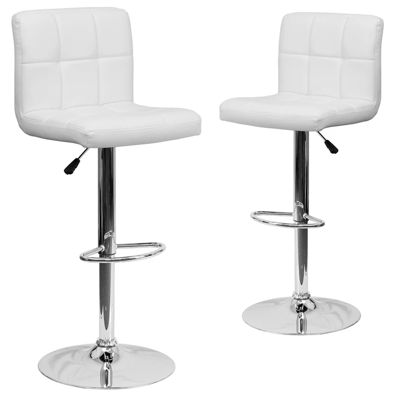 Flash Furniture – Tabouret de bar de 17 1/2 x 18 po en vinyle matelassé avec base chromée, hauteur réglable, blanc