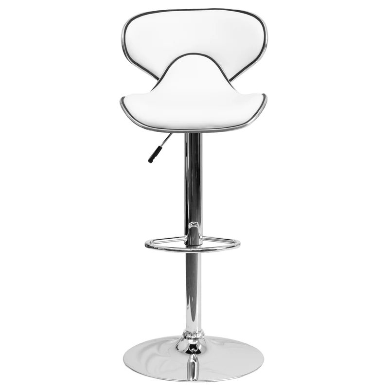 Flash Furniture 17 1/2" x 17 1/2" Cozy Mid-Back Vinyl Adjustable Bar Stool with Chrome Base, White, 2 Pack