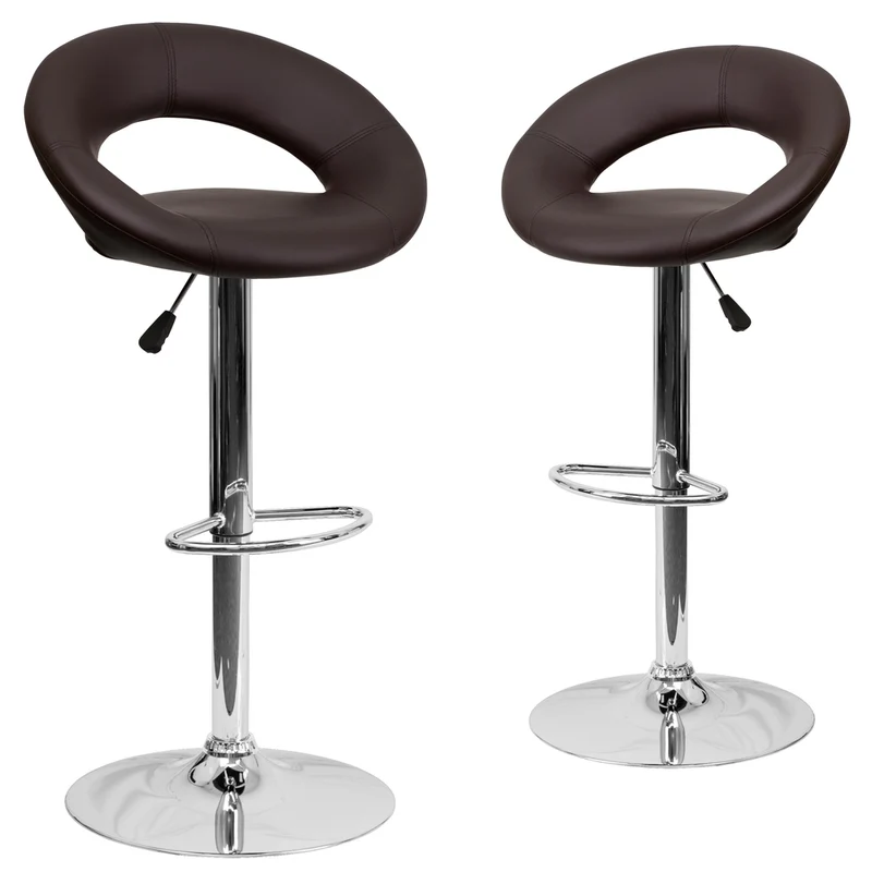 Flash Furniture – Tabouret de bar ajustable en vinyle avec dossier arrondi et base chromée, 21 1/2 x 21 1/2 po, brun