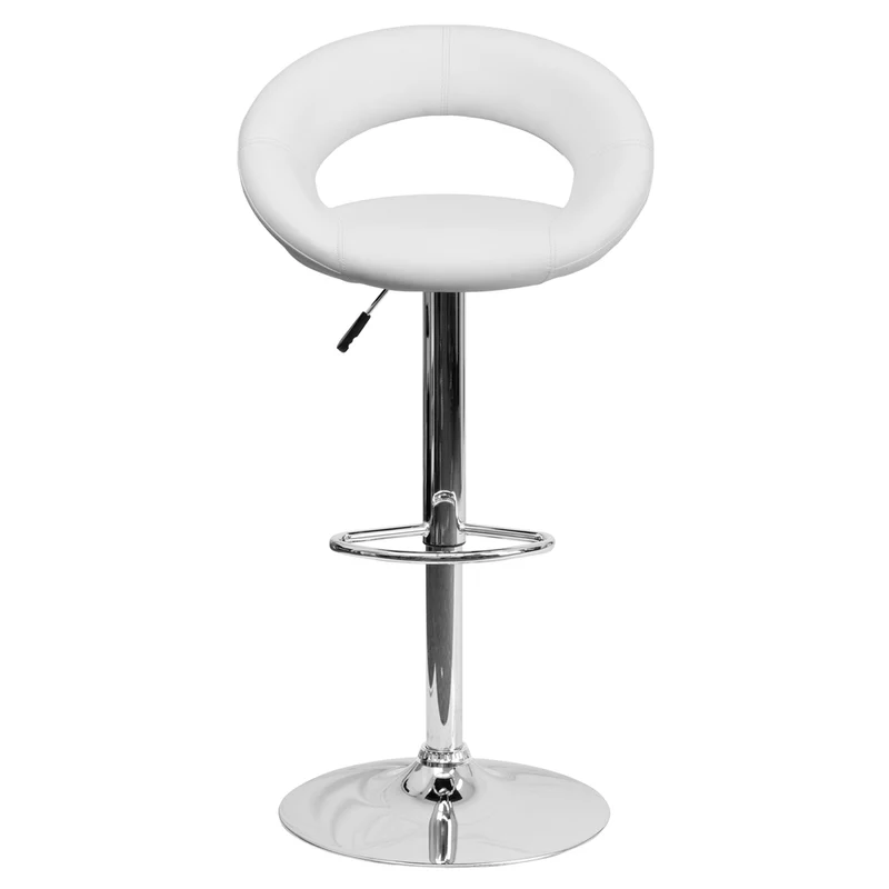 Flash Furniture Contemporary White Vinyl Rounded Back Adjustable Height Barstool with Chrome Base, 2 Pack