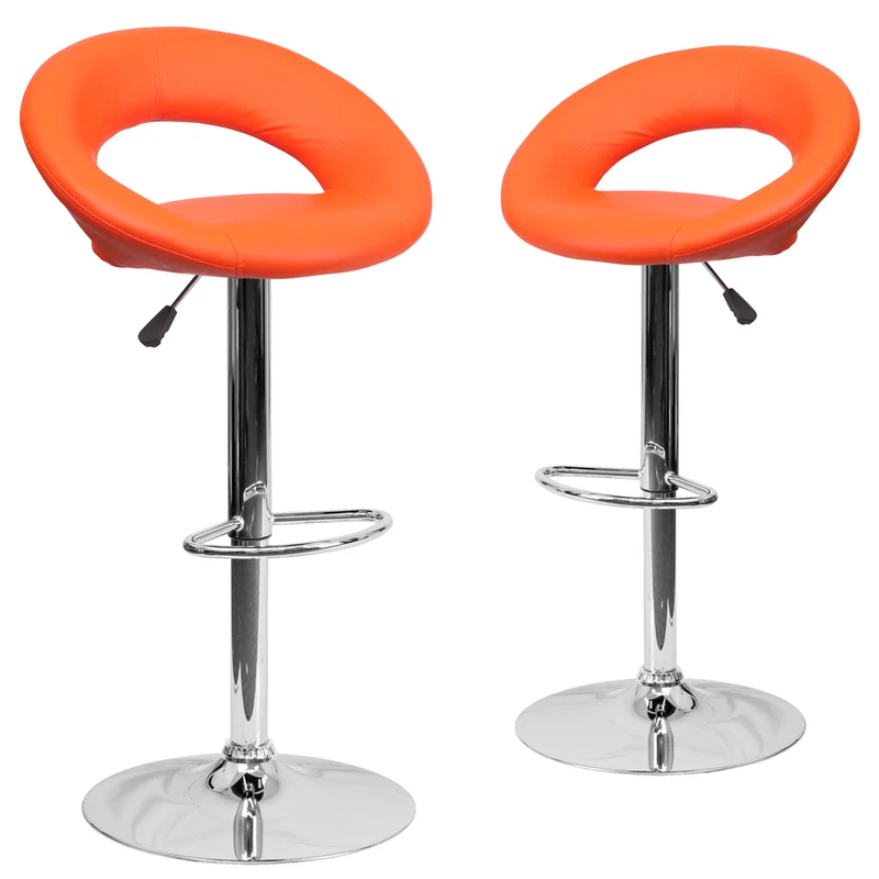 Flash Furniture 21 1/2" x 21 1/2" Vinyl Round Back Adjustable Bar Stool W/Chrome Base, Orange, 2 Pack