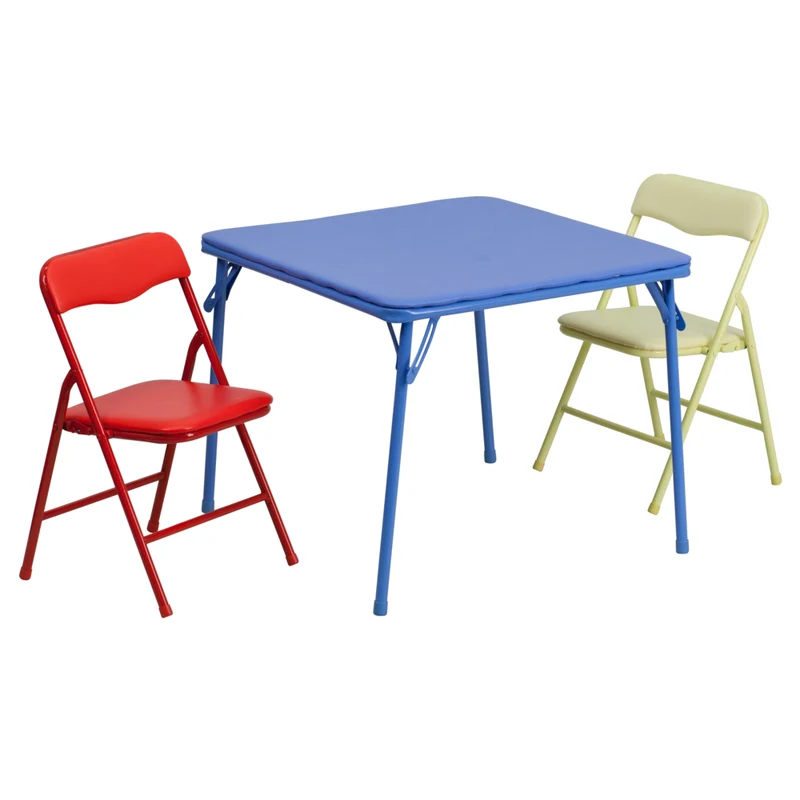 Flash Furniture – Ensemble coloré 3 pièces de 20 1/4 (po) pour enfants avec table pliante et chaise, bleu/rouge/jaune