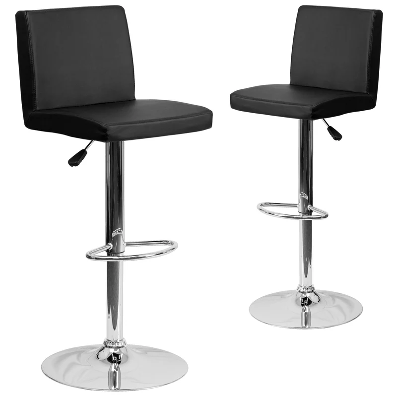 Flash Furniture – Tabouret de bar de 15 1/2 x 18 1/2 po en vinyle avec base chromée, hauteur réglable, noir
