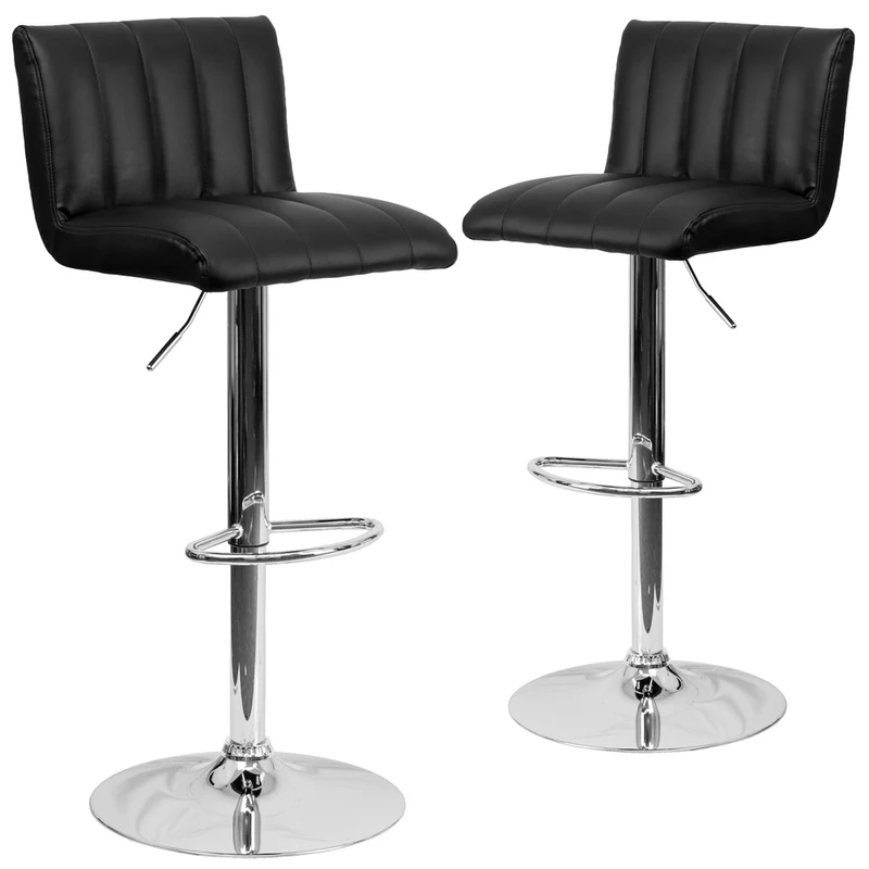 Flash Furniture – Tabouret de bar ajustable en vinyle avec base chromée, 16 1/2 x 19 1/2 po, noir