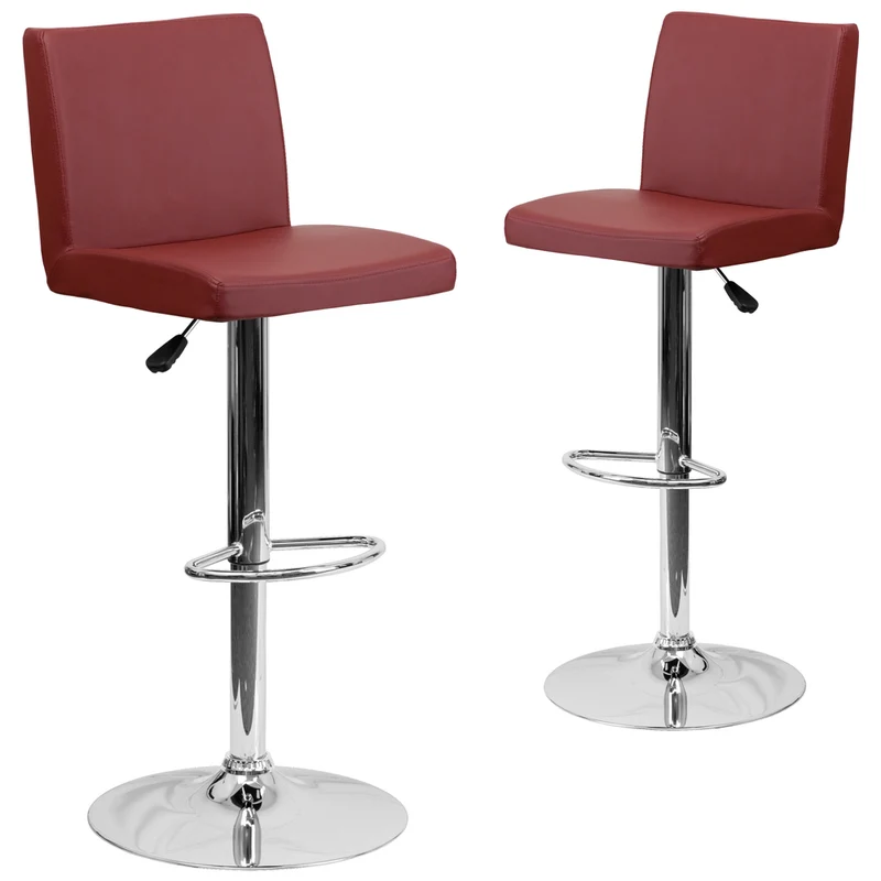 Flash Furniture – Tabouret de bar ajustable en vinyle et à pied chromé, 15 1/2 x 18 1/2 po, bourgogne