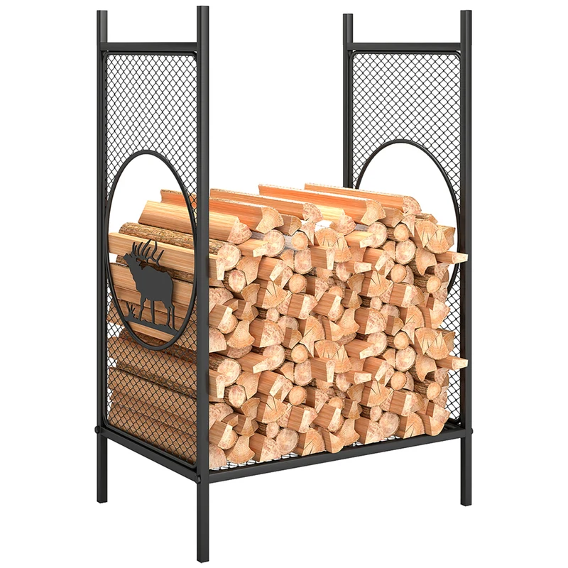 Outsunny Firewood Rack Outdoor - 19" Heavy Duty Metal Fireplace Log Holder