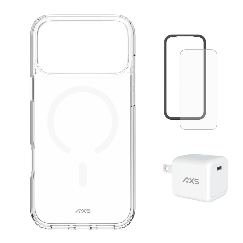 AXS - Ensemble de départ - Ultra Clear, protecteur d'écran et chargeur 30W pour iPhone 17 Pro Max