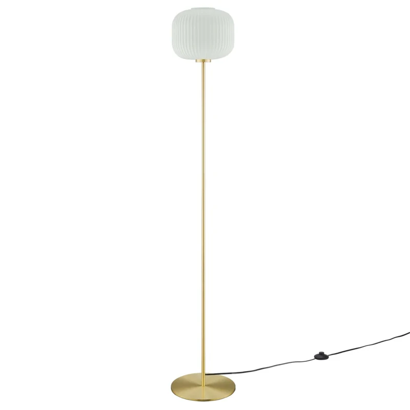 Modway Reprise Glass Sphere Glass and Metal Floor Lamp - White Satin Brass