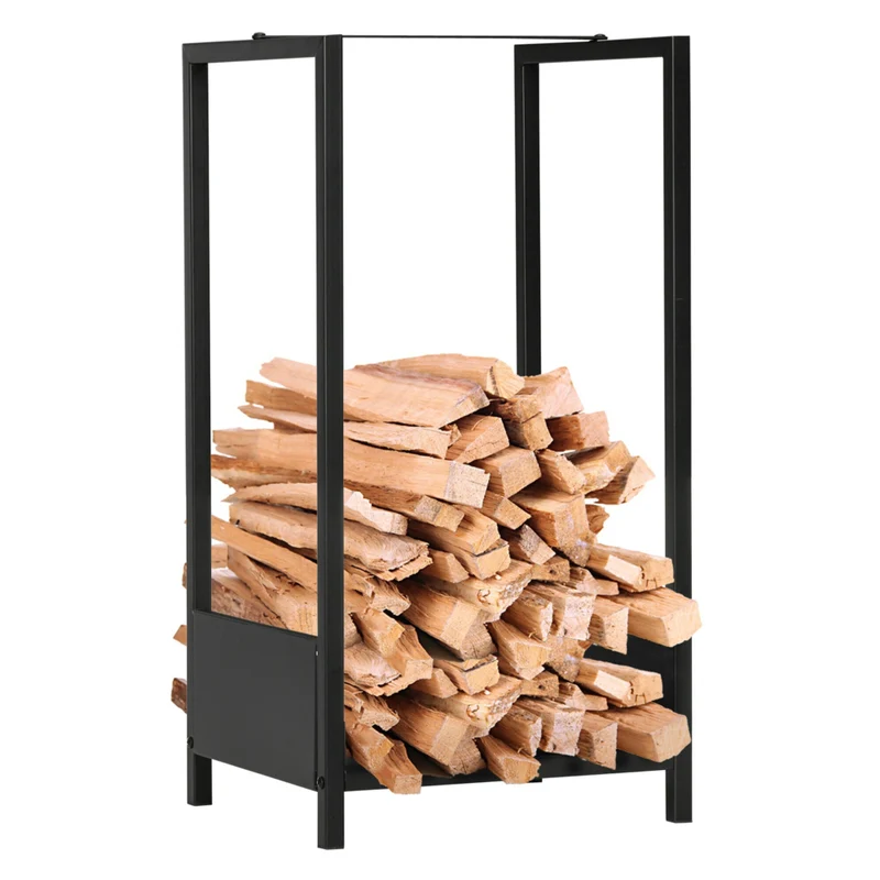Outsunny - Porte-bûches extérieur- support à bois- noir