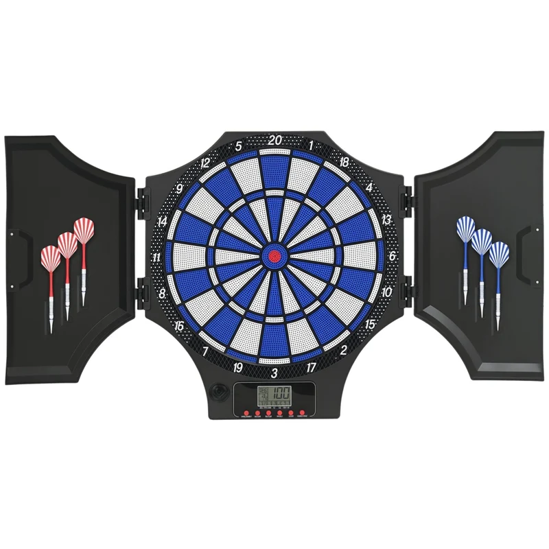 Soozier - Cible Électronique Avec 31 Jeux - Ensemble Armoire Cible Fléchettes Pointe Souple
