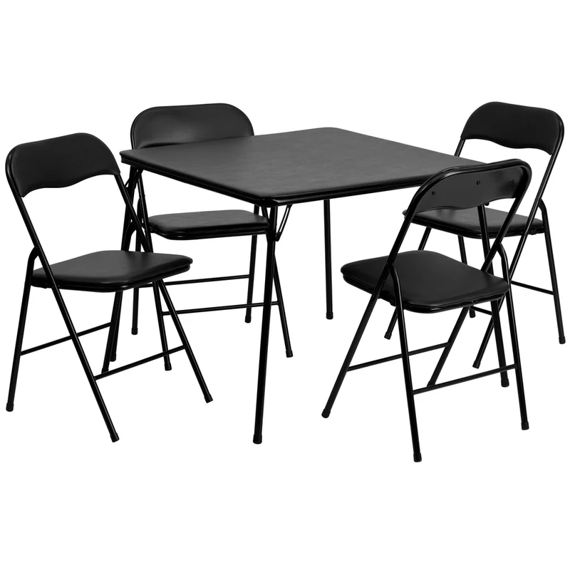 Flash Furniture - Ensemble de table à carte et de chaises pliantes noires de 5 pièces