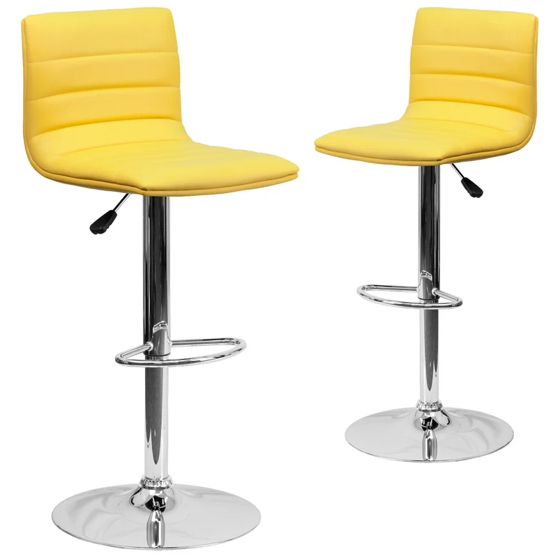 Flash Furniture Contemporary Vinyl Adjustable Height Barstool with Horizontal Stitch Back & Chrome Base - Yellow - 2 Pack